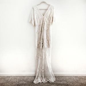 White Boho Lace Overlay Maxi Dress